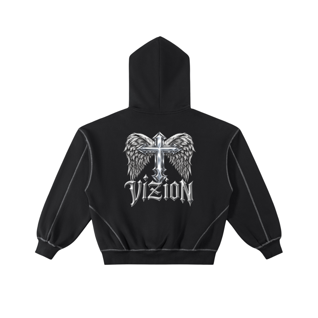 Contrast-Stitched Boxy Vizion Zip Hoodie